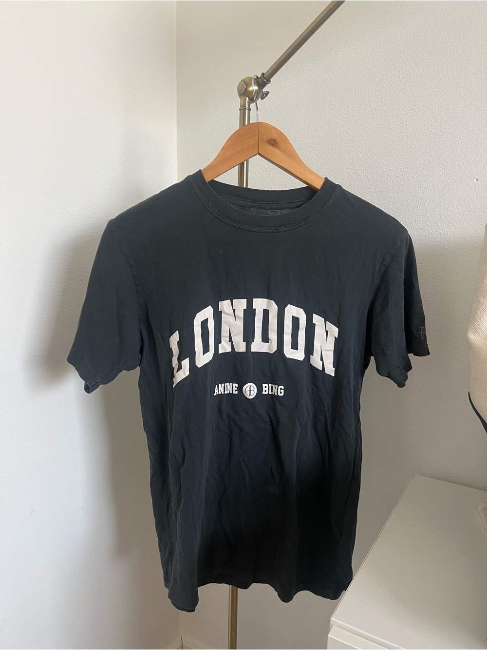 Anine Bing Black 'LONDON' Short Sleeve Tee